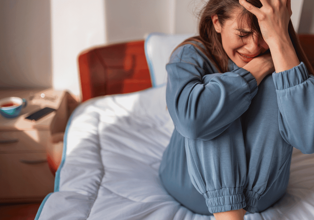 A young woman crying and seeking for hope and identity beyond chronic illness diagonsis