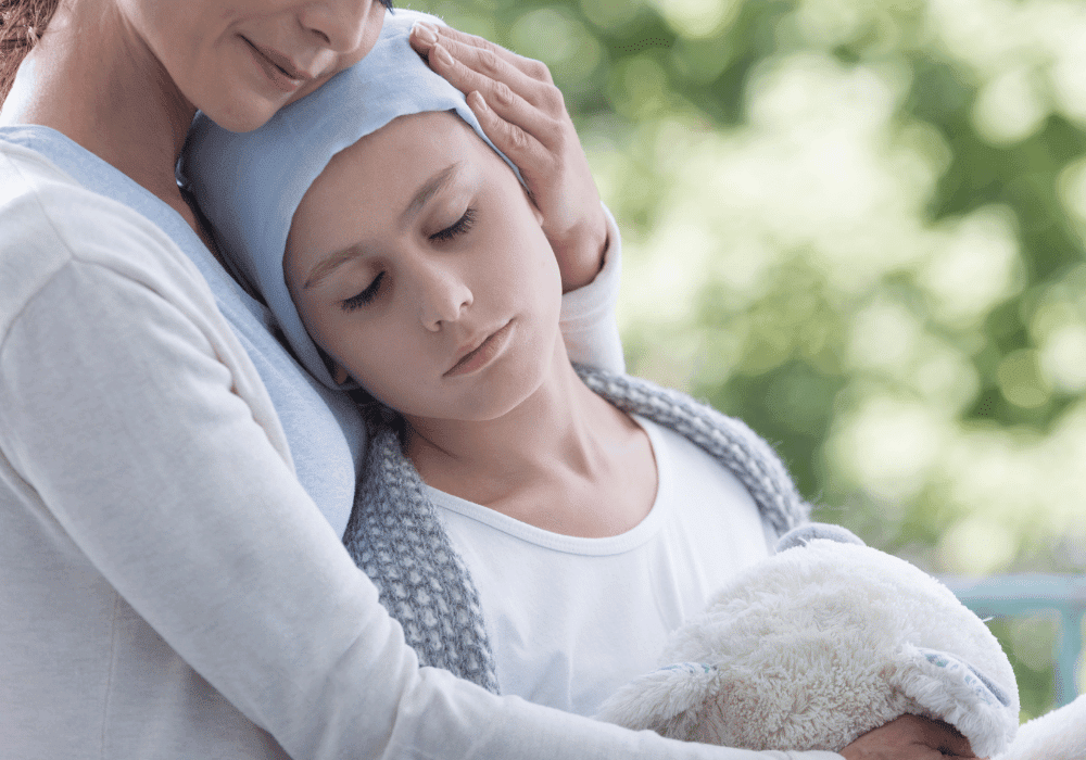 A mother's supportive hands and warm hugs representing chronic illness recovery support and healing.