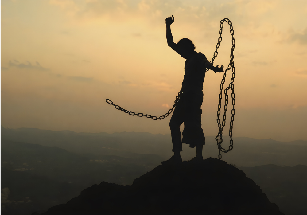 Broken chains symbolize freedom from toxic relationships and harmful psychological patterns